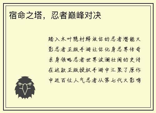 宿命之塔，忍者巅峰对决
